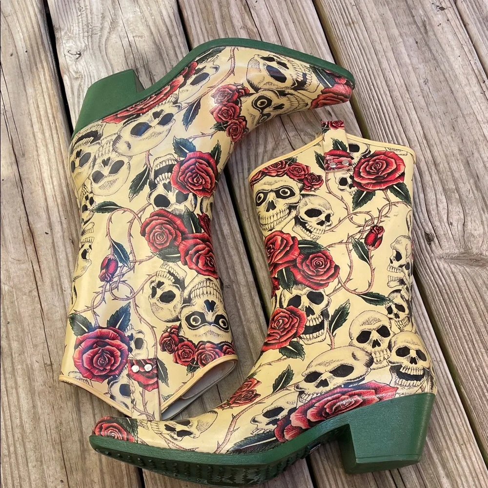 NOMAD  Skull Rose Western Cowgirl Mid Calf Women's Boots Size 9